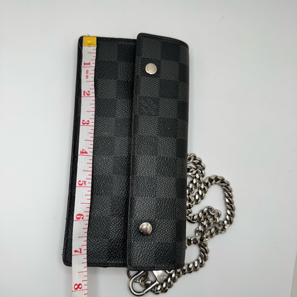 Louis Vuitton Black Checkered Wallet with Silver Chain - Picture 3 of 16